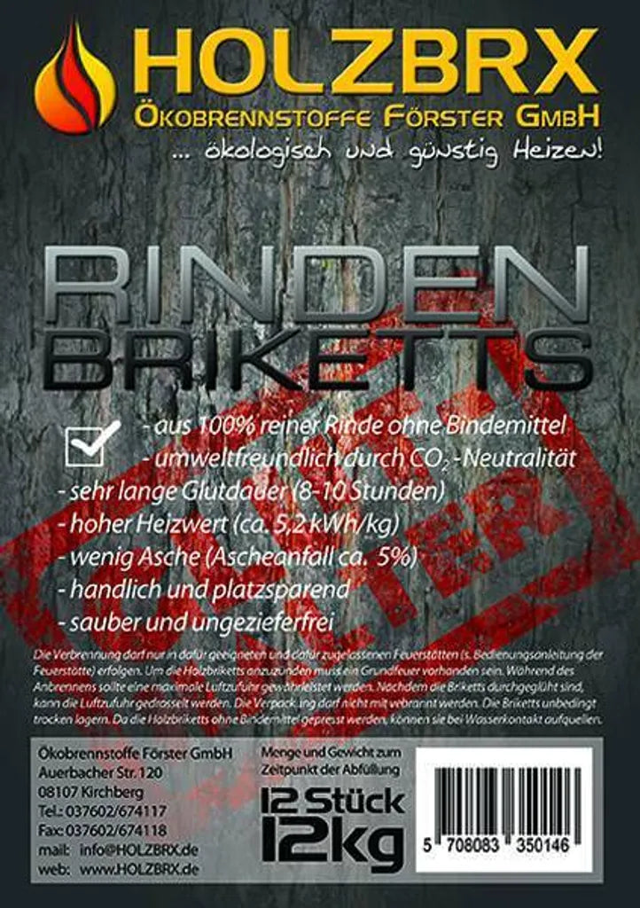 RUF Rindenbriketts Gluthalter Nachtwächter Holzbriketts, 36 x 12kg Briketts, 432kg Palette